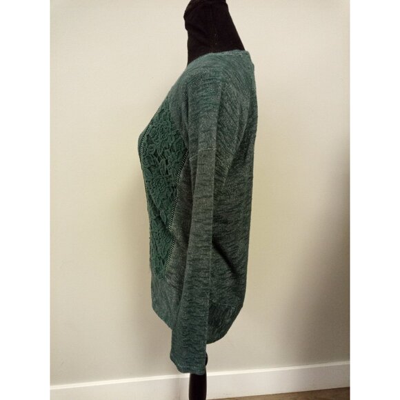 Jolt Women's Green Floral Lace Long Sleeve Crewneck Sweater M - Picture 1 of 5